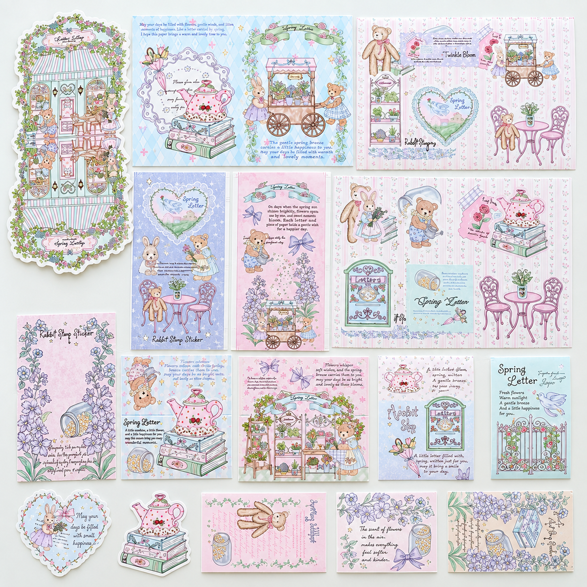 SET003Spring Letter デザインペーパー＆ステッカーセット｜15枚入り