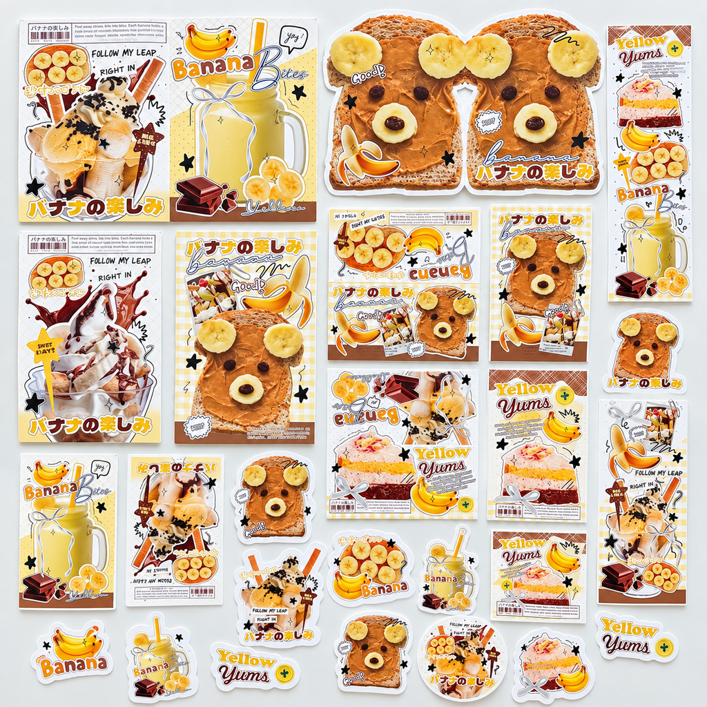 SET001バナナベア コラージュ素材セット｜24枚入り